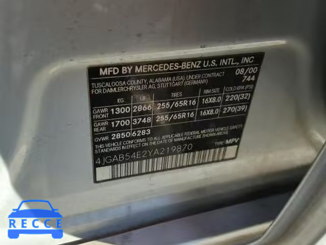 2000 MERCEDES-BENZ ML 320 4JGAB54E2YA219870 image 9