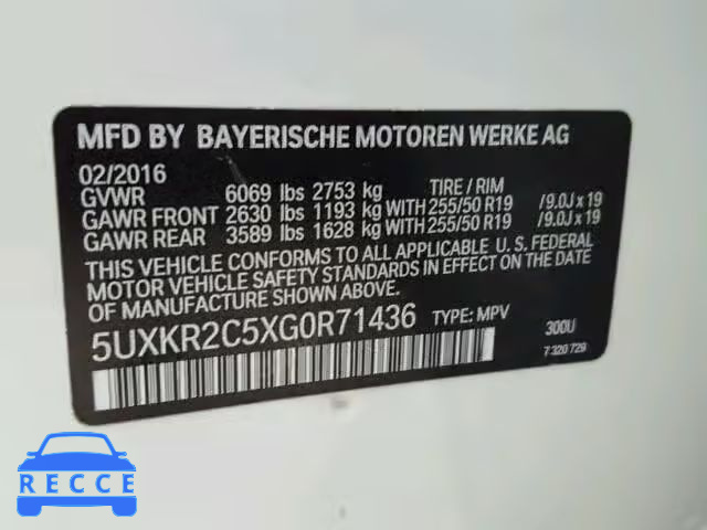 2016 BMW X5 SDRIVE3 5UXKR2C5XG0R71436 зображення 9