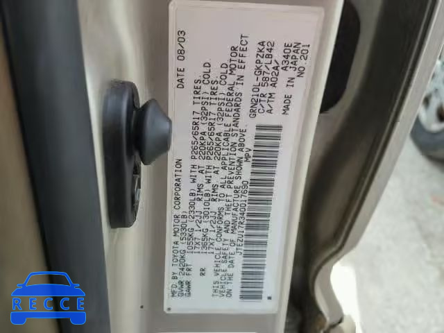 2004 TOYOTA 4RUNNER LI JTEZU17R340017690 image 9