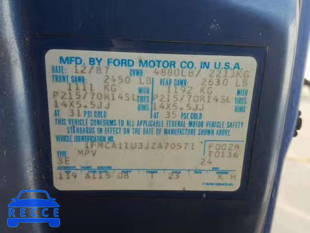 1988 FORD AEROSTAR 1FMCA11U3JZA70571 зображення 9