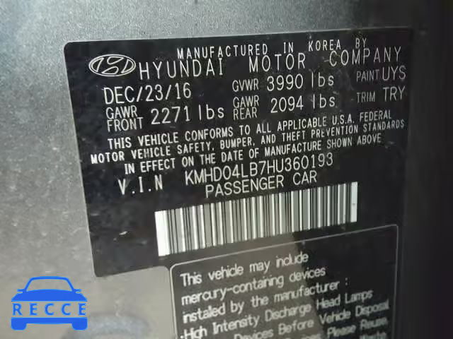 2017 HYUNDAI ELANTRA SP KMHD04LB7HU360193 image 9