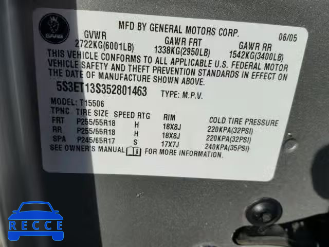 2005 SAAB 9-7X LINEA 5S3ET13S352801463 image 9