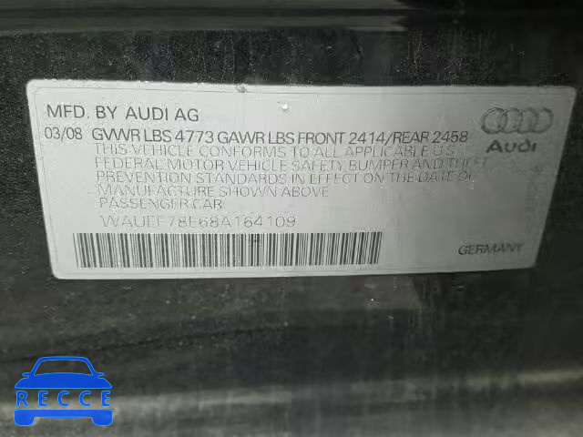 2008 AUDI A4 S-LINE WAUEF78E68A164109 image 9