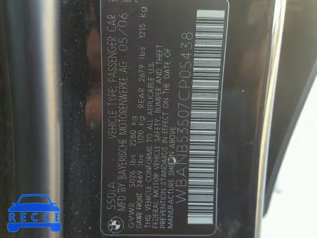 2007 BMW 550 I WBANB53507CP05438 image 9