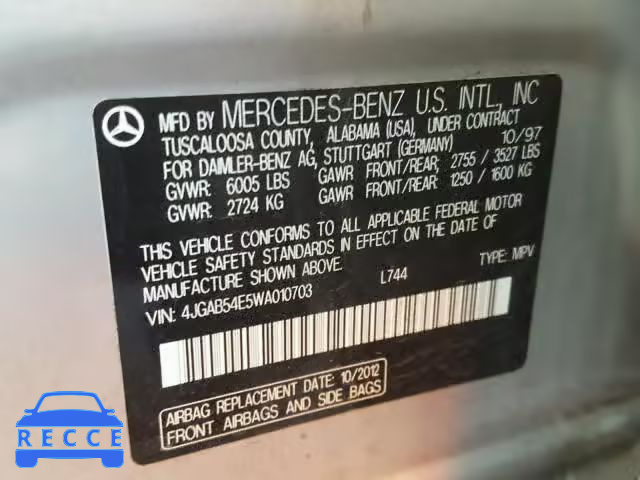 1998 MERCEDES-BENZ ML 320 4JGAB54E5WA010703 image 9