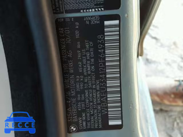 2002 BMW 325 XI WBAEU33412PF64938 image 9