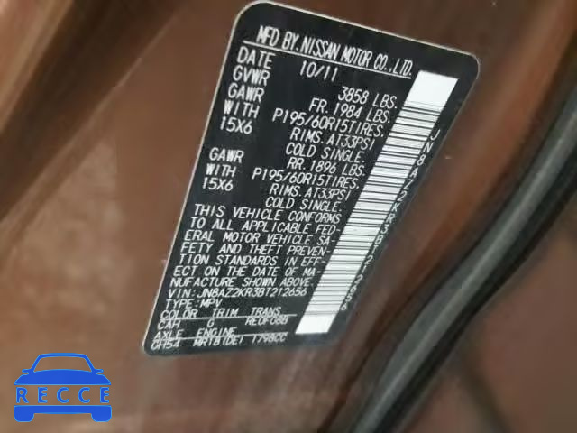 2011 NISSAN CUBE BASE JN8AZ2KR3BT212656 Bild 9