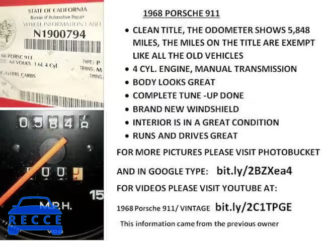 1968 PORSCHE 911 1105443 image 9