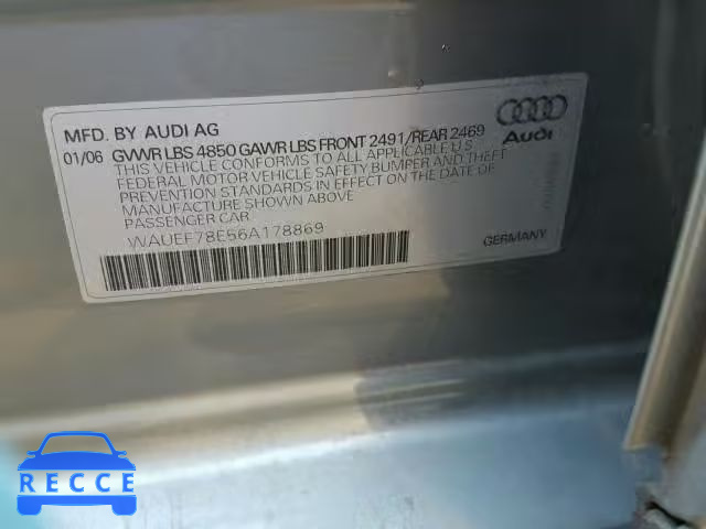 2006 AUDI A4 S-LINE WAUEF78E56A178869 зображення 9