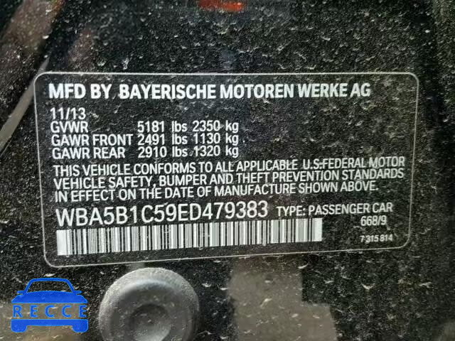 2014 BMW 535 I WBA5B1C59ED479383 зображення 9