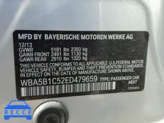 2014 BMW 535 I WBA5B1C52ED479659 зображення 9