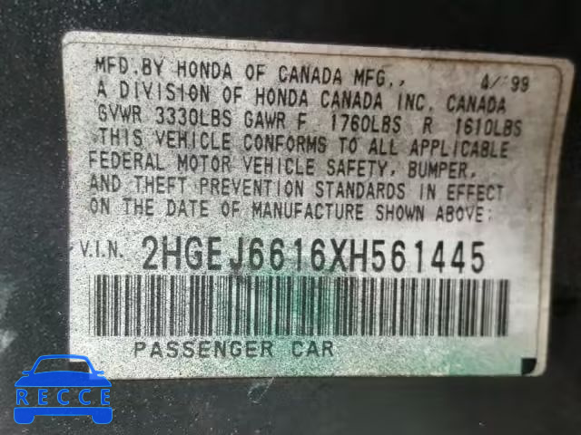 1999 HONDA CIVIC BASE 2HGEJ6616XH561445 image 9