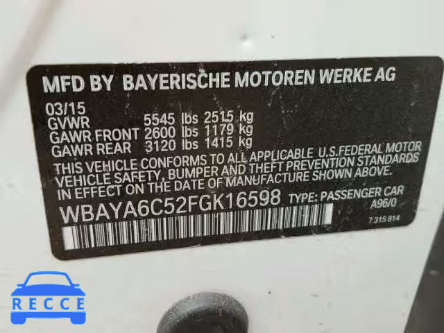 2015 BMW 740 I WBAYA6C52FGK16598 зображення 9