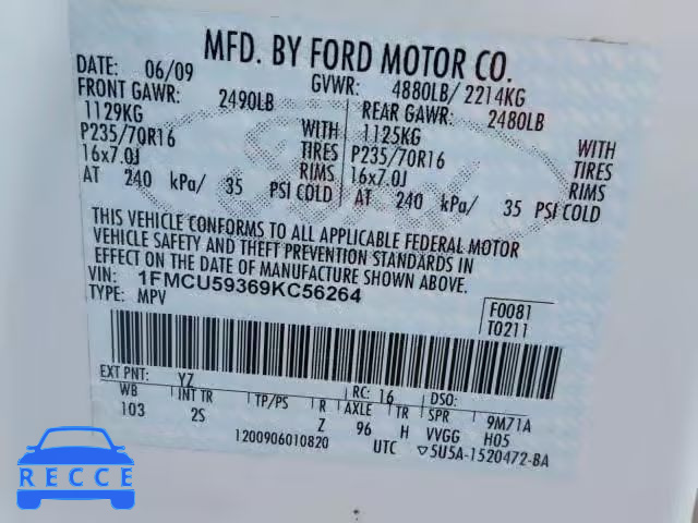 2009 FORD ESCAPE HYB 1FMCU59369KC56264 image 9