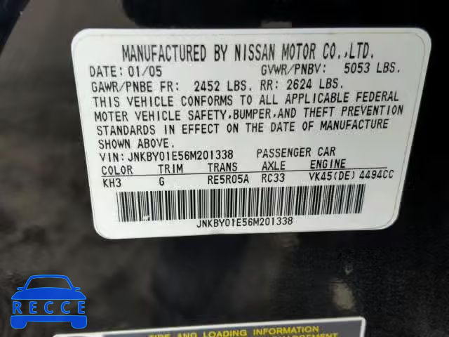 2006 INFINITI M45 BASE JNKBY01E56M201338 image 9