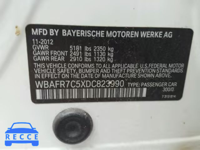 2013 BMW 535 I WBAFR7C5XDC823990 зображення 9