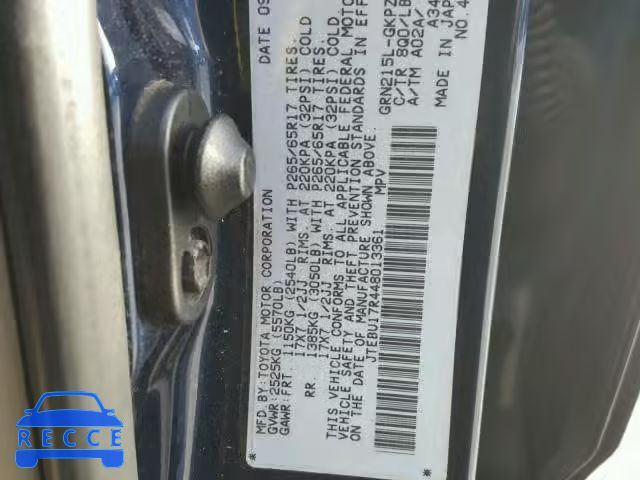 2004 TOYOTA 4RUNNER LI JTEBU17R448013361 image 9