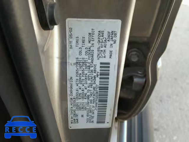 2002 TOYOTA 4RUNNER LI JT3HN87R920387727 image 9