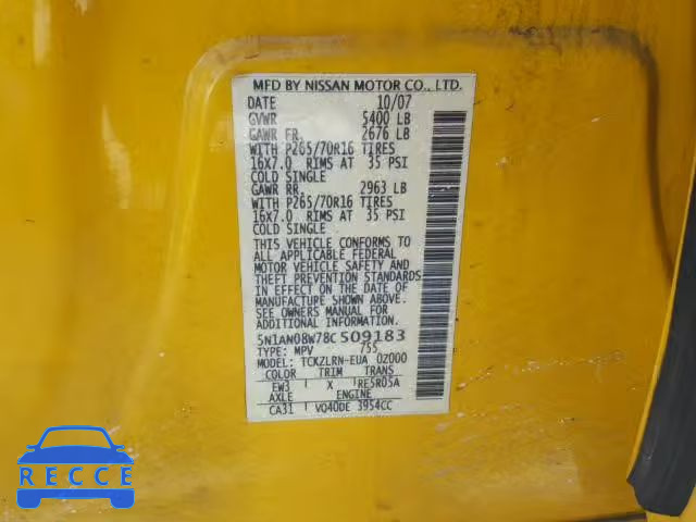 2008 NISSAN XTERRA OFF 5N1AN08W78C509183 image 9