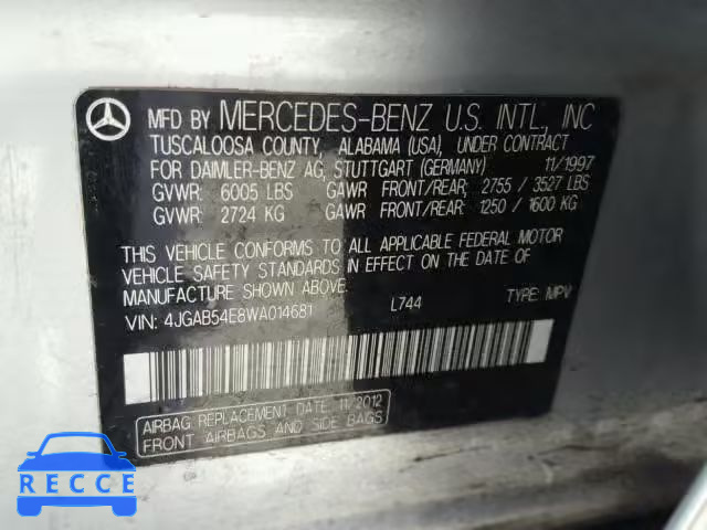 1998 MERCEDES-BENZ ML 320 4JGAB54E8WA014681 зображення 9