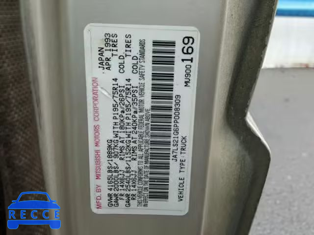 1993 MITSUBISHI MIGHTY MAX JA7LS21G6PP008309 image 9