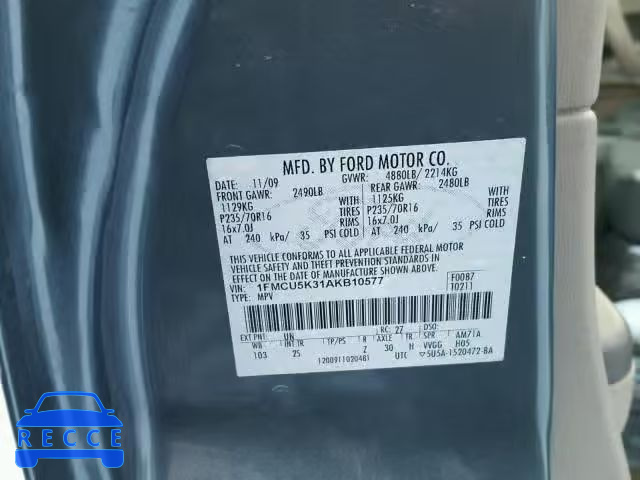 2010 FORD ESCAPE HYB 1FMCU5K31AKB10577 Bild 9