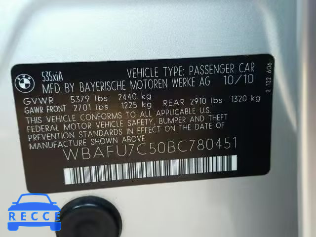 2011 BMW 535 XI WBAFU7C50BC780451 image 9