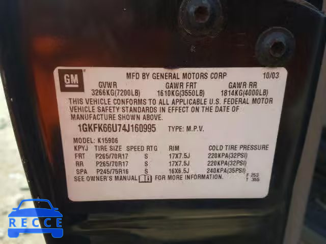 2004 GMC YUKON XL D 1GKFK66U74J160995 image 9