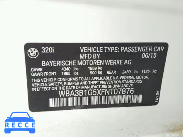 2015 BMW 320 I WBA3B1G5XFNT07876 image 9