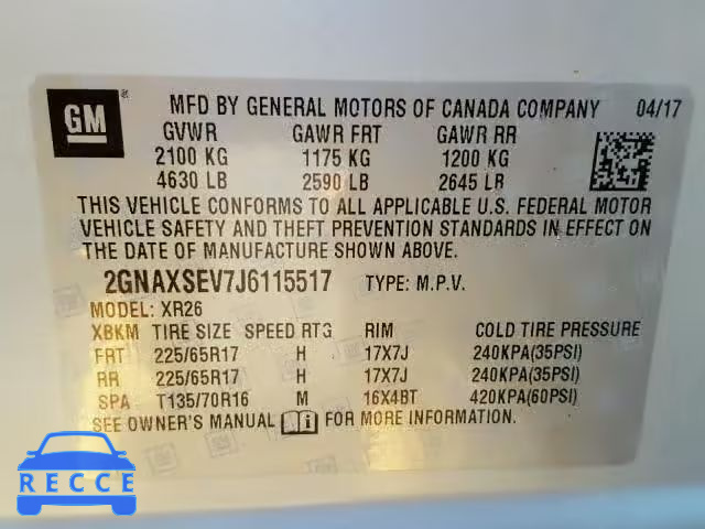 2018 CHEVROLET EQUINOX LT 2GNAXSEV7J6115517 image 9