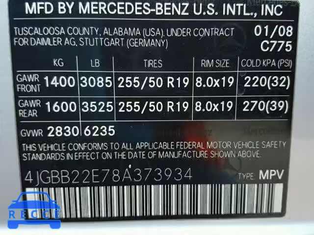 2008 MERCEDES-BENZ ML 320 CDI 4JGBB22E78A373934 Bild 9