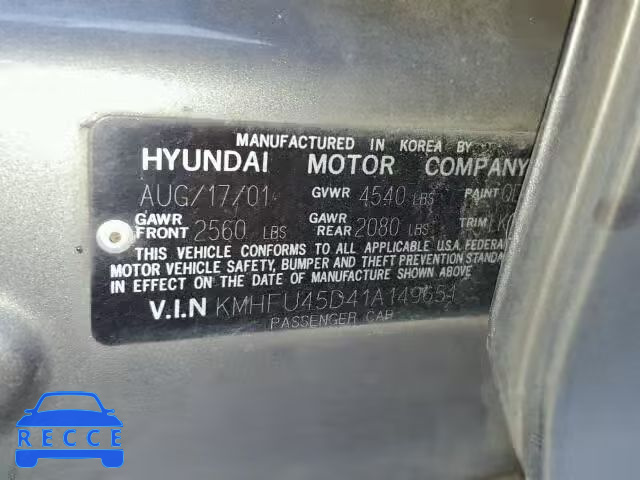 2001 HYUNDAI XG 300 KMHFU45D41A149651 Bild 9