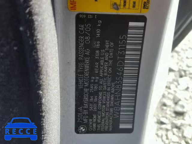 2006 BMW 750 LI WBAHN83546DT31155 image 9