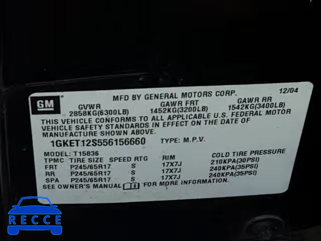 2005 GMC ENVOY XUV 1GKET12S556156660 image 9