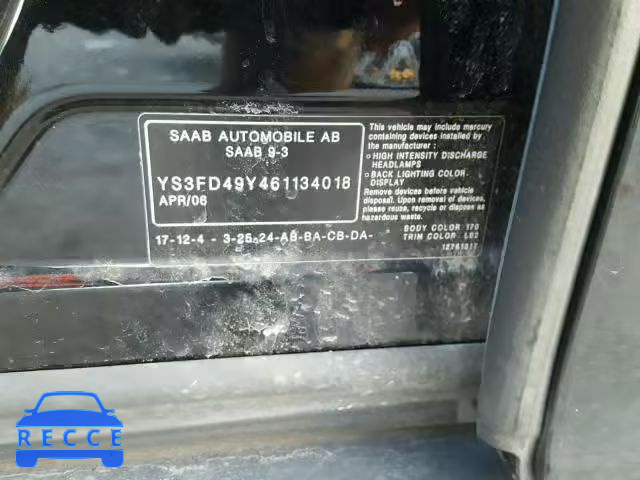 2006 SAAB 9-3 BASE YS3FD49Y461134018 зображення 9