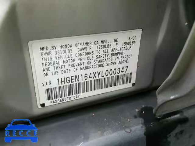 2000 HONDA CIVIC GX 1HGEN164XYL000347 image 9