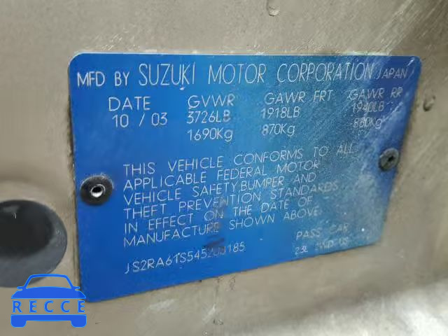 2004 SUZUKI AERIO S JS2RA61S545208185 image 9