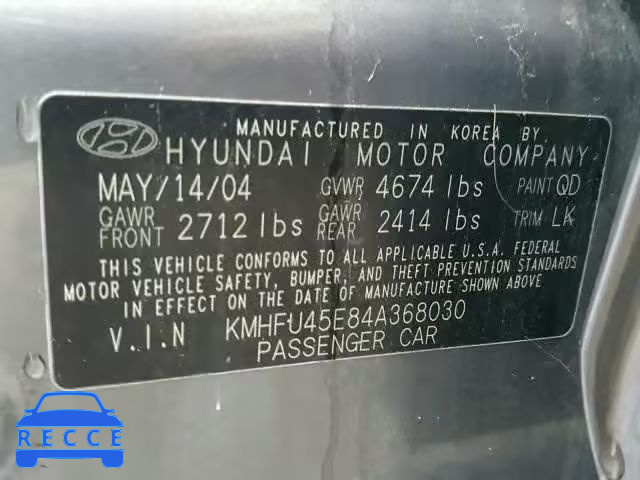 2004 HYUNDAI XG 350 KMHFU45E84A368030 image 9