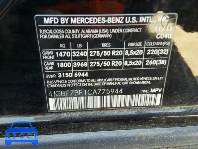 2012 MERCEDES-BENZ GL 450 4MA 4JGBF7BE1CA775944 зображення 9