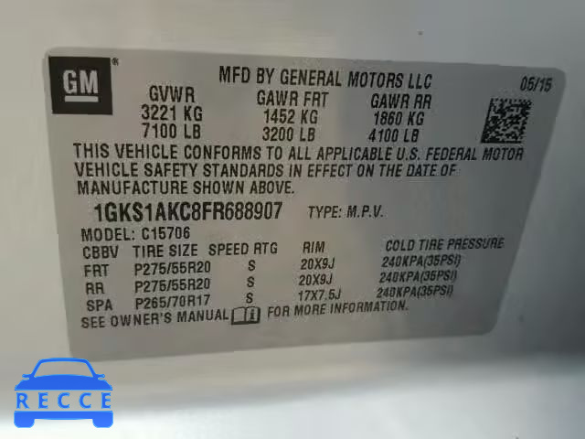 2015 GMC YUKON SLE 1GKS1AKC8FR688907 image 9