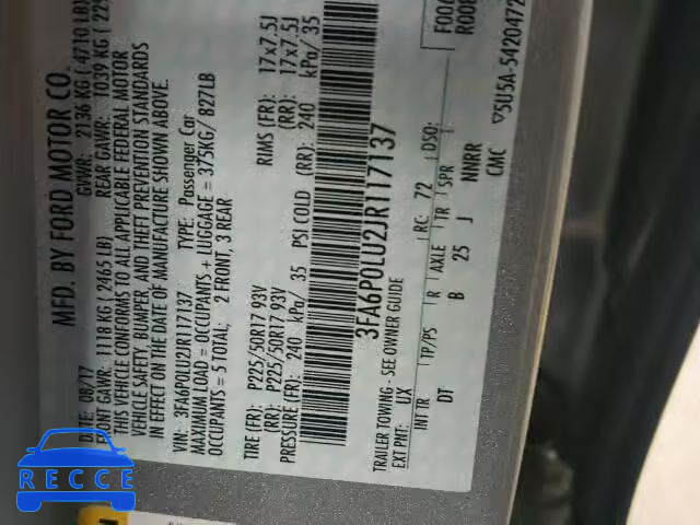 2018 FORD FUSION SE 3FA6P0LU2JR117137 image 9