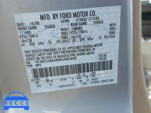 2009 FORD ESCAPE HYB 1FMCU49369KA85445 image 9