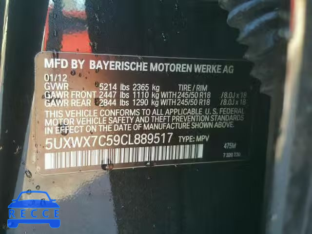 2012 BMW X3 XDRIVE3 5UXWX7C59CL889517 image 9