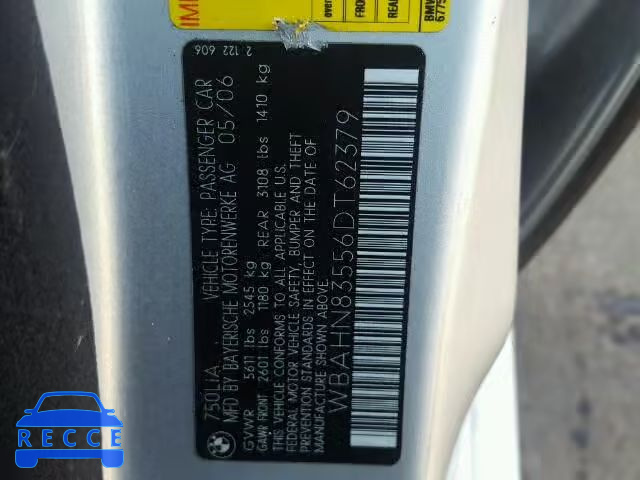 2006 BMW 750 LI WBAHN83556DT62379 image 9