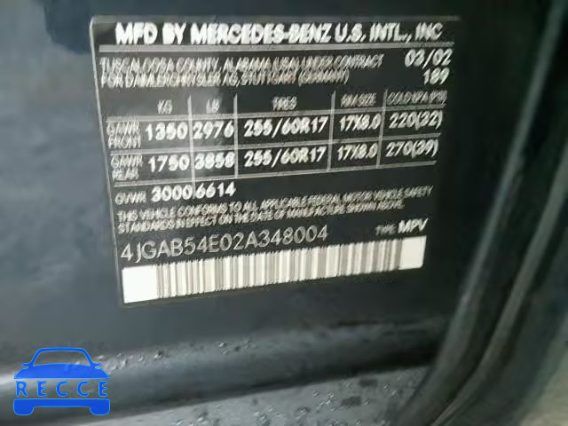 2002 MERCEDES-BENZ ML 320 4JGAB54E02A348004 image 9