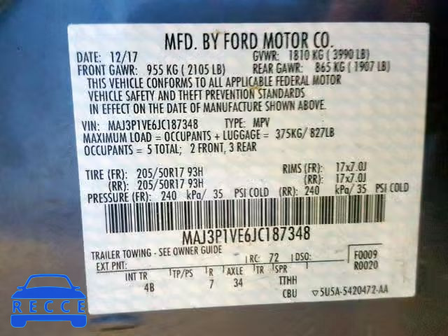 2018 FORD ECOSPORT T MAJ3P1VE6JC187348 image 9