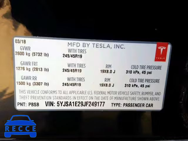 2018 TESLA MODEL S 5YJSA1E29JF249177 зображення 9