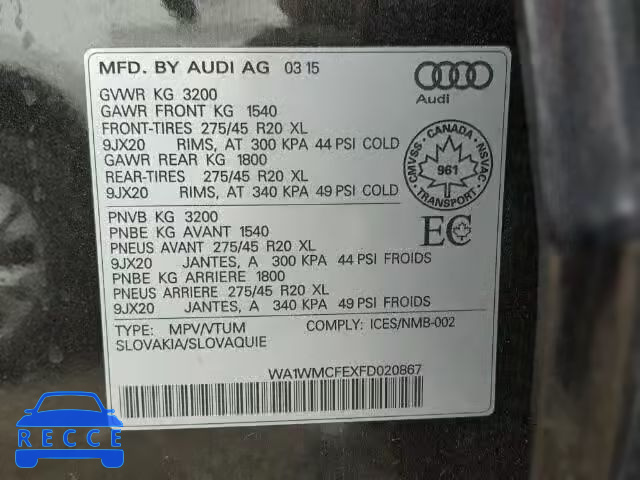 2015 AUDI Q7 TDI WA1WMCFEXFD020867 Bild 9