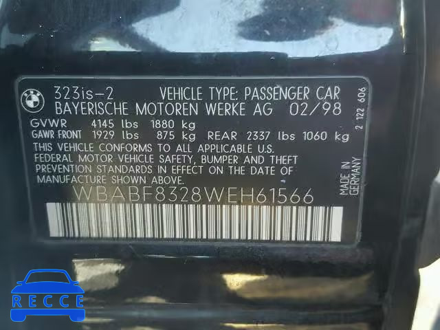 1998 BMW 323 IS AUT WBABF8328WEH61566 зображення 9
