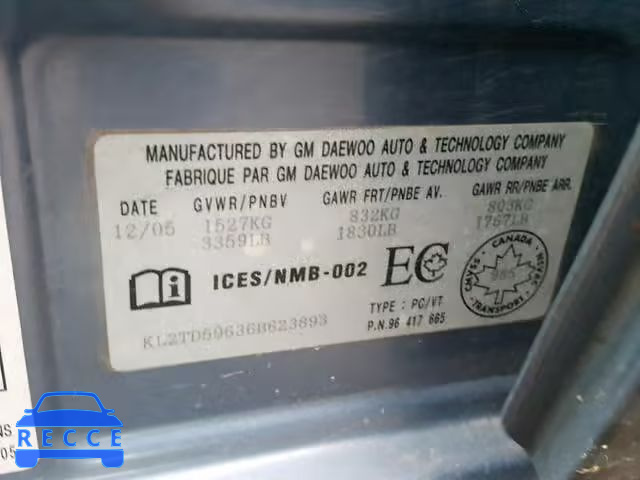 2006 PONTIAC WAVE KL2TD59636B623893 image 9